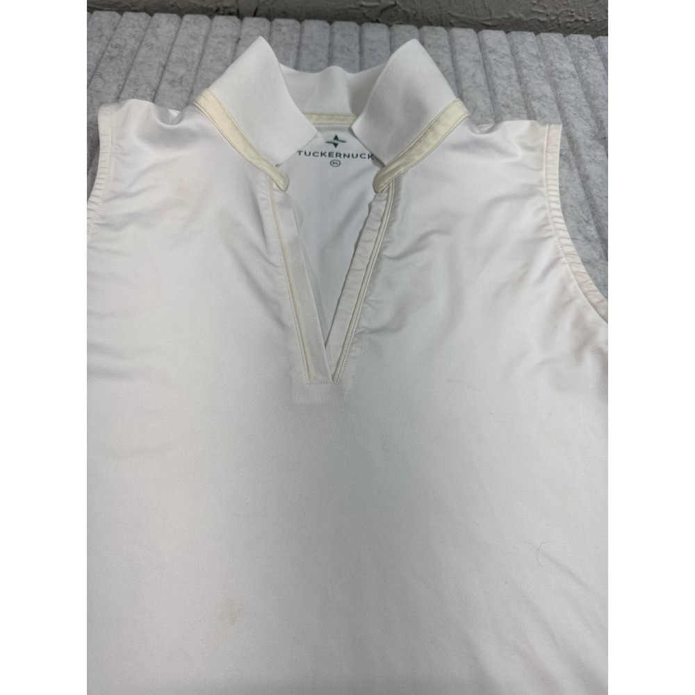 Tuckernuck Womens White Sleeveless V-Neck Golf Tennis Polo Top XL Stretch